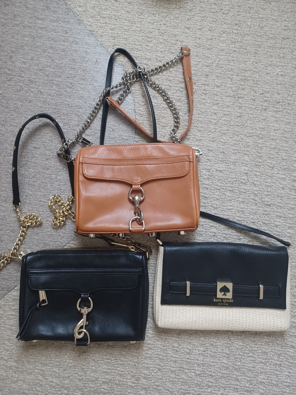 Rebecca Minkoff & Kate Spade Cognac & Black Leather Crossbody Trio